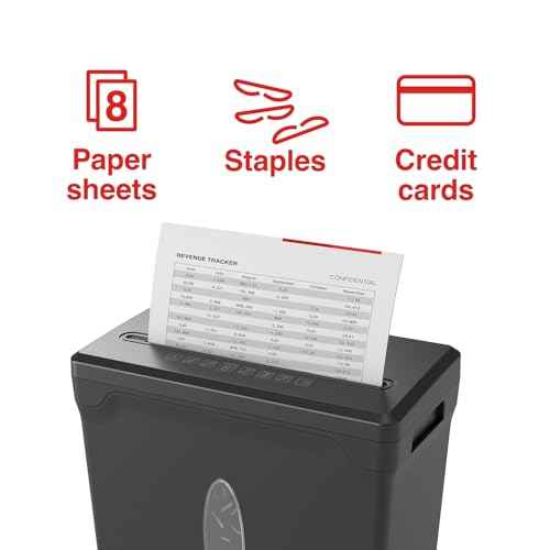 Staples Paper Shredder, 8-Sheet Cross-Cut, Anti-Jam, for Office & Home Use with 3.6 Gallon Bin, Black