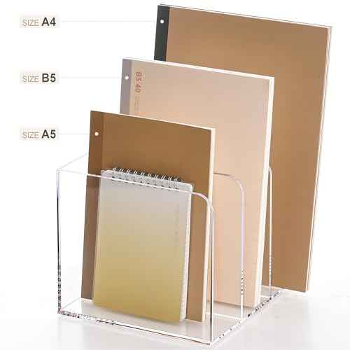 Acrylic Magazine Holder,Clear Desk Organizer with 3 Vertical Compartments,Magazine File Holder Sorter Rack Workspace Organizers for Home Office & Classroom(B5)