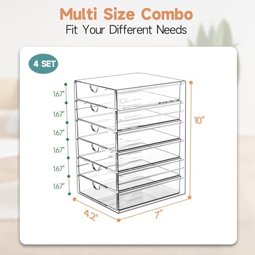 DOMNIU 24-Drawer Acrylic Makeup & Office Storage Organizer Set - Clear