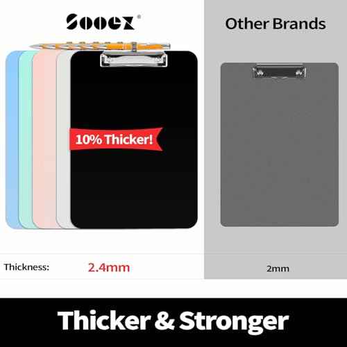 Sooez Plastic Clipboard with Pen Holder, [10% Thicker] Clip Boards 8.5x11 with Low Profile Clip, Cute Hanging Clipboard, Standard Letter Size A4 for Women Kid Teacher, Office & School Supplies, Black
