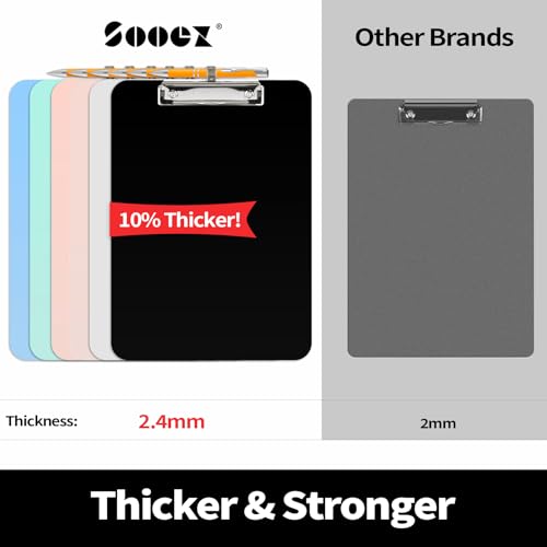 Sooez Black Plastic Clipboard 8.5x11” with Pen Holder - Thicker, Sturdy Office Organizer