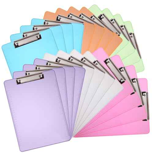 24 Pack Plastic Clipboards 12.5 x 9 Inch Colored Clipboards Bulk Low Profile Clip Standard A4 Letter Size, Clipboard for Classroom and Office Use