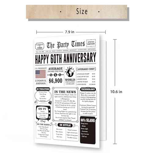 Jumbo 60th Anniversary Card for Women Men, Retro 60th Wedding Anniversary Cards Gift for Husband Wife, Great 60 Year Old Anniversary Decoration for Couple