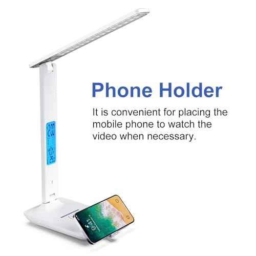 Multifunctional LED Desk Lamp with Wireless Charger,USB Charging Port,Clock,Phone Holder,Desk Lamps for Home Office,Eye-Caring Reading Lamp,Study Lamp for Boys,Girls,Teens,White