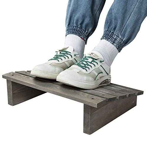 MyGift 15-Inch Vintage Gray Wood Ergonomic Home or Office Under-Desk Footrest Tilted Foot Stool
