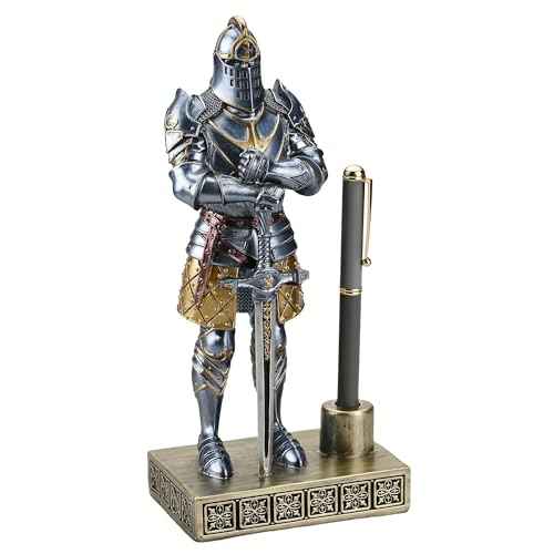 King's Guard Knight Pen Stand Statue Office Pen Stand Desk Organizer for Men Top Collection as Gift 9.45 Inches (Blue)