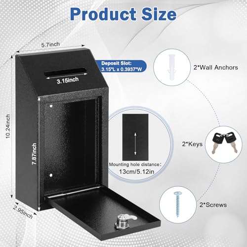 Black Metal Cash Box for Farm Stand - Secure Drop Box with Lock & 10.24 x 5.7 x 2.95 Inch Slot
