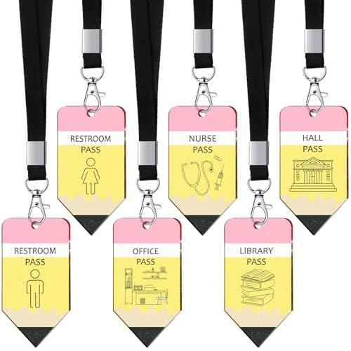 6 Sets Back to School Party Favors Acrylic Hall Pass Lanyards Unbreakable School Classroom Passes Set for Teachers Cute Classroom Decor for Bathroom, Library, Office and Nurse Supplies Gifts