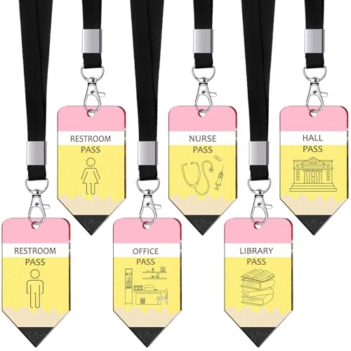 Weekgrat Unbreakable Classroom Hall Passes with Lanyard - 6 Sets