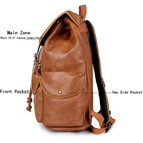 Vegan Leather 15.6 inch Laptop Backpack Hiking Camping Backpack Satchel Bookbag Travel Business Backpack CN-01 (Brown)
