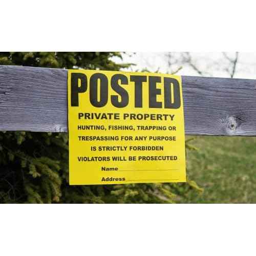 100 Per Roll Custom Posted Yellow Private Property Sign by WristCo - 11" x 11 " Outdoor, Weatherproof Tear- Resistant Tyvek High Visibility for Warning No Trespassing Hunting Fishing Trapping, Made in USA
