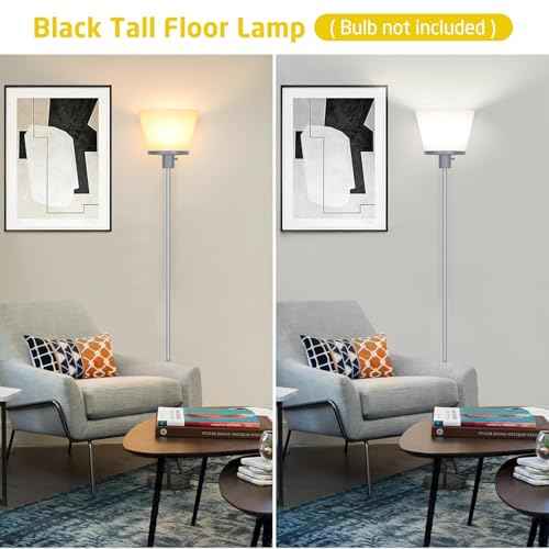 Standing Lamp for Bedroom, LED Modern Floor Lamp for Living Room Office, Sliver Tall Bright Floor Lamp with White Plastic Shade, Bulb Not Included.