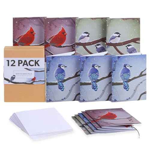 Lovepop Winter Bird Box Set (Assorted 12-Pack) Pop-Up Card for Her and Him - 3D Holiday Greeting Cards for Boys, Girls, Men, Women - 4.5" x 5.9" Paperpop Card - Envelope Included