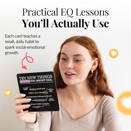 Emotional Intelligence Mindset Cards – 52 Daily Habits for Confidence & Connection – Includes Wooden Display Stand – For Kids, Teens & Adults – Standard Variation