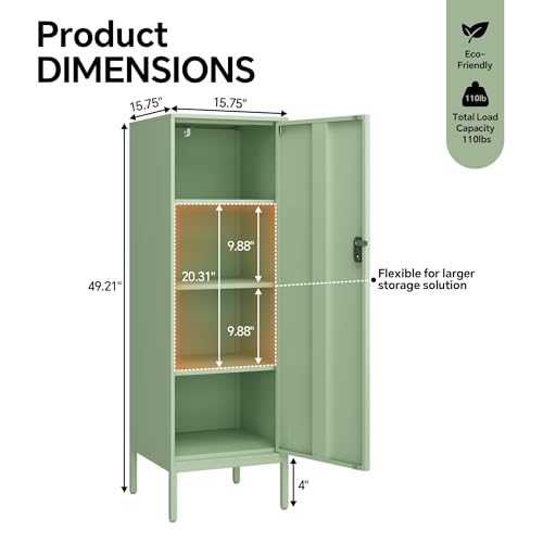 Steehoom 4-Tier Metal Locker Storage Cabinet, Lockable File Cabinet, Green 49.21" H