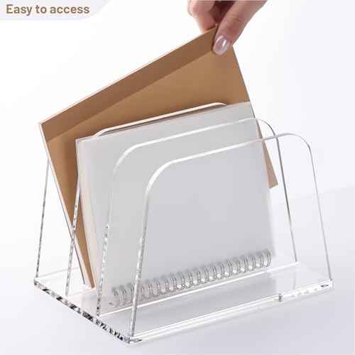 YUXUN Clear Acrylic Desktop File Sorter Organizer,Upright File Organizer, 3-Section Bookshelf for Home Office & Classroom