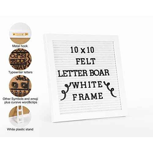 Letter Board Sign White Frame 10x10 - Felt Letter Board Baby Announcement Board with Typewriter Letters, White Letter Board Sign Board&Message Board with Stand and Canvas Bag.