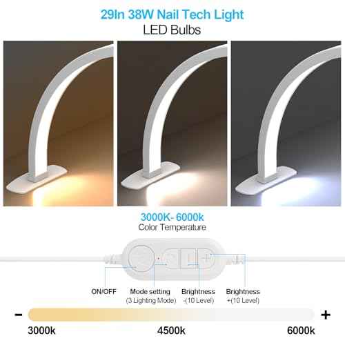 Foldable Large Half Moon LED Light,29" Arch Light for Table Nail Desk with Phone Stand, Upgrade Arch Light for Nail Techs with Wire Controller for Manicure Tattoo Beauty (White, Large)