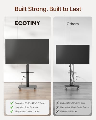 ECOTINY Black Rolling TV Stand for 32-75 Inch TVs up to 110 lbs - Adjustable Height & Swivel