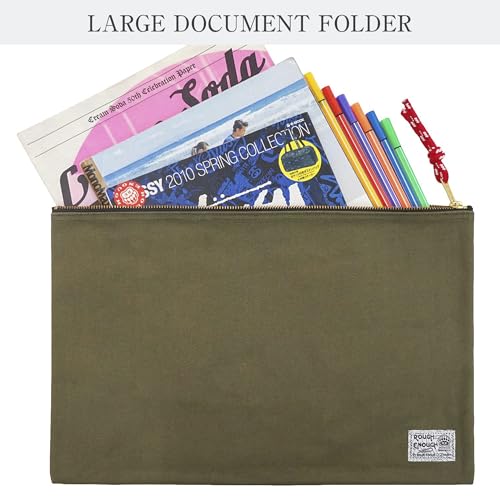 Rough Enough Green Army Document Organizer Pouch - Heavy Duty Canvas File Folder