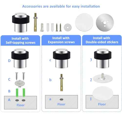 Door Stopper Stainless Steel Cylindrical Floor Mount Door Stop, Double-Sided Adhesive Sheets No Need to Drill 2.4" Pack of 8