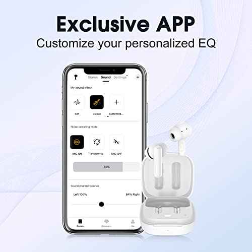 QCY T13 ANC Active Noise Cancelling Wireless Earbuds, Bluetooth 5.3 Headphones with 30H Playtime Charging Case, IPX5 Waterproof Ear Buds for iPhone and Android, White