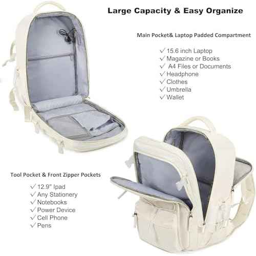 Travel Backpack for Women Men 17 Inch Laptop Backpacks with USB Port Carry on Bag Airline Approved Large College School Bookbags Waterproof Work Business Sport Rucksack Casual Daypack (White)