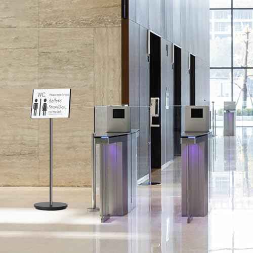 Sign Stand, Sign Holder Stand 8.5x11 inch, Adjustable Floor Standing Sign Holder, Signage Standing Display Sign Holders for Business, Advertising, Malls, Schools, Restaurants, Easy to Transfer(Black)