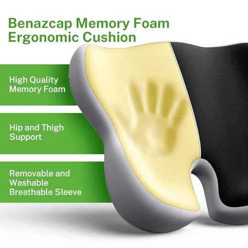 Benazcap X Large Seat Cushion for Sciatica Pain Relief, 2024 Upgraded Seat Cushions for Office Chairs, Desk Chair Cushions/Office Chair Cushion, Tailbone Pain Relief Cushion for Car/Wheelchair