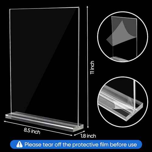 10 Pack Acrylic Sign Holder 8.5 x 11, Clear Double Side T Shape Acrylic Table Sign Stands for Display, Flyer Holder Paper Card Holder for Office Business Store Malls Restaurants