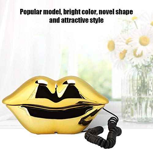 Novelty Lips Telephone Landline Phones for Home, Red Mouth Telephone Wired Sexy Lip Phone Gift Cartoon Shaped Real Corded for Home Hotel Office Decoration (Gold)