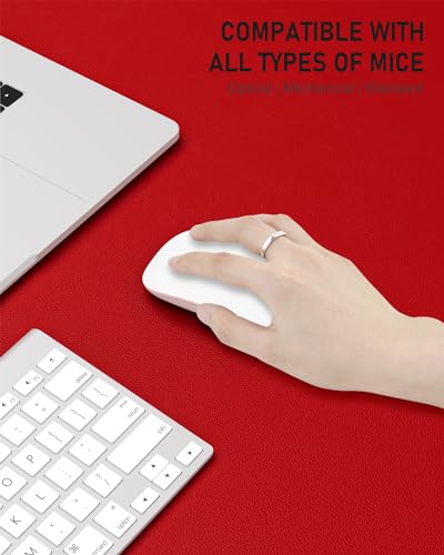 Niniubye Bright Red 23.6 x 13.8 Inch PU Leather Desk Pad Non-Slip Waterproof Mouse Mat for Office & Gaming