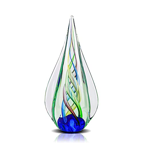 9" Tall Sculpture Hand Blown Glass Decor, Paperweight for Office Desk, Modern Glass Art Figurines Mediterranean Beach House Decor, Living Room Coffee Shelves Table Top Decoration (Aqua)