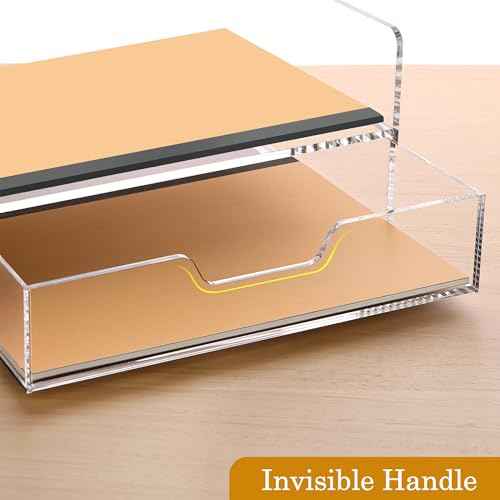 SANRUI Desk Organizer with Sliding Drawer Desk Organizers and Accessories for Office Organization and Storage, Acrylic File Organizer Drawer Stackable 2-Tier Paper Organizer,Clear