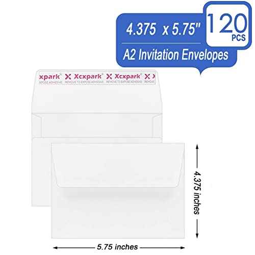 120 Qty Printable A2 Invitation Envelopes 4.375 x 5.75 Cards, Self Seal 120GSM white Paper Envelopes for Invitations, Papers, Photos, Documents, Wedding, Baby Shower, Easy to Seal and Peel