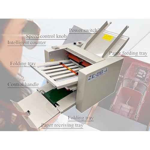 INTSUPERMAI 110V Automatic Paper Folding Machine, 4 Folding Plates, Multiple Folding Forms, Max Speed 262ft/min, Z Fold Paper Folding Machine for Manuals Document Business Letters