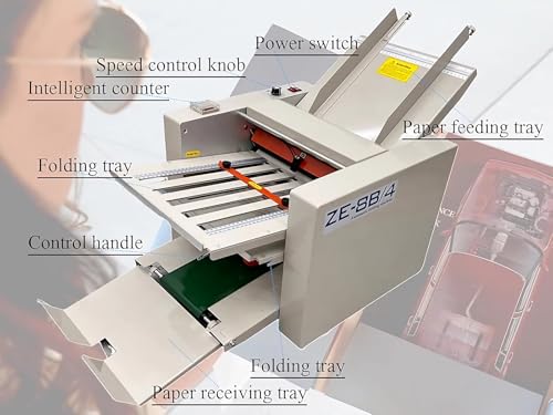 INTSUPERMAI 110V Automatic Paper Folding Machine with 4 Adjustable Folding Plates
