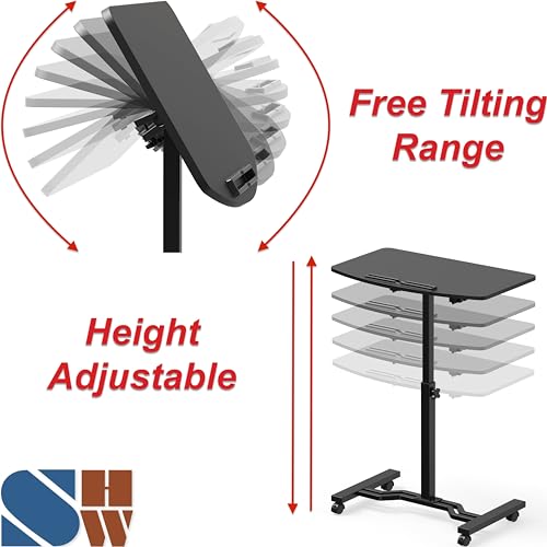 SHW 25" to 41" Height Adjustable Rolling Laptop Desk with Tilting Desktop for Home Office and Sofa Beside, Black
