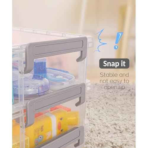 Sooez 6 Pack Extra Large Pencil Box, Plastic Pencil Case Crayon Box, Clear Marker Organizer Plastic Containers with Lid, Stackable Storage Boxes for Art Craft,Pen,Back to School Teacher Supplies, Grey