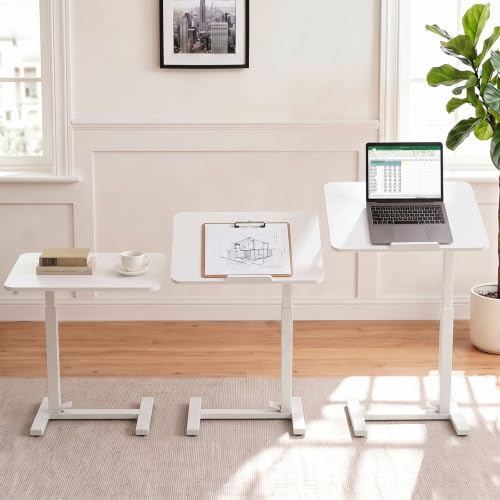 Overbed Bedside Table with Wheels - Adjustable Height Foldable Rolling Desk