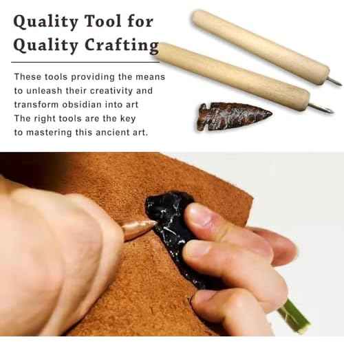 Flint Knapping Tools Kit Obsidian Crafting Tool, Dragon Crystal Stone Age Toolkit, Flint Napping Tools for Both Pros and Beginners, Including 1 Pressure Flaker,3 Copper Boppers,1 Tool Bag