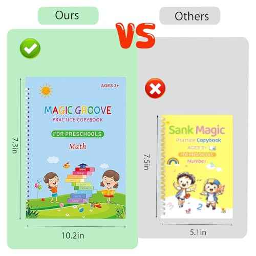 Magic Ink Copybooks for Kids, Reusable Grooved Handwriting Workbooks Practice for Kids Learn to Write Number and Letter Books
