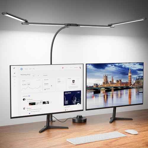 LED Desk Lamp with Clamp, 24W Ultra Architect Desk Lamp for Home Office, Stepless Dimming & Adjustable Gooseneck, Eye-Caring Light with USB Adapter for Reading, Study, Multi-Screen Setup (Black)