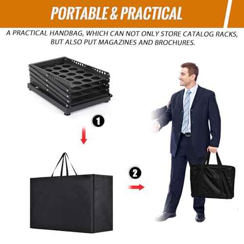 Literature Catalog Rack, Foldable Magazine Brochure Display Stand, Magazine Floor-Standing with Portable Oxford Bag, for Office Store and Exhibition Trade Show (4 Pockets, Black)