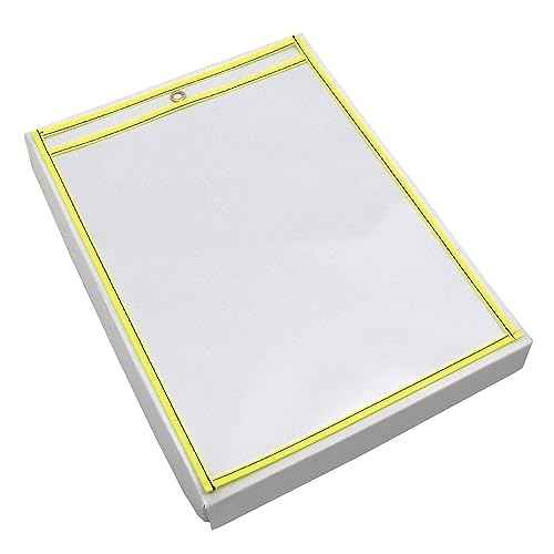 BOX USA Neon Stitched Job Ticket Holders, Top Loading, 9 x 12", Clear with Neon Yellow Edging, Reusable Vinyl, Dry Erase, Use to Protect/Store Documents in The Office and Warehouse, Case of 15