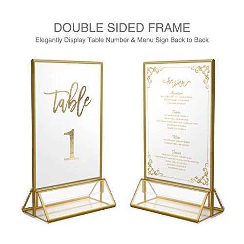 NIUBEE 12Pack 5 x 7 Clear Acrylic Wedding Table Number Holder Stands with Gold Borders, Double Sided Gold Picture Frames Sign Holder for Restaurant Table Menu Recipe Cards Photo Display