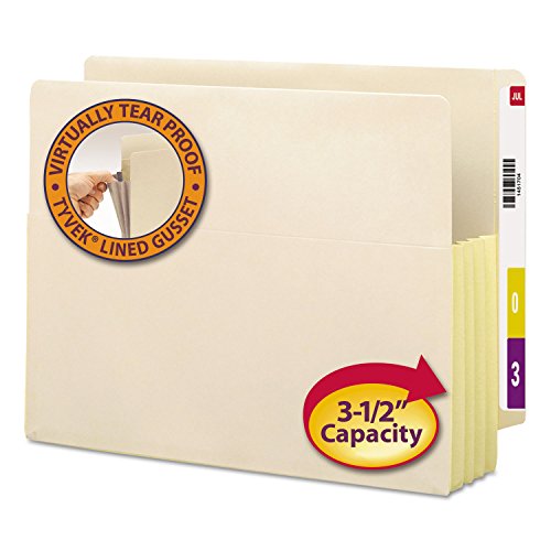 Smead End Tab File Pocket, Reinforced Straight-Cut Tab, 3-1/2" Expansion, Tyvek¢ç-Lined¢ç Gusset, Letter Size, Manila, 10 per Box (75164)