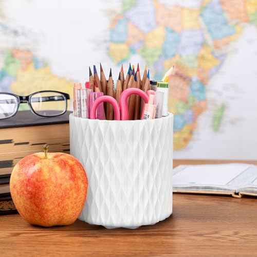 Pen Holder - 360¡Æ Rotating, 5 Slot Pen Holder For Desk. Pencil Holder For Office,School,Dorm Room&Vanity, Desk Accessories(White)