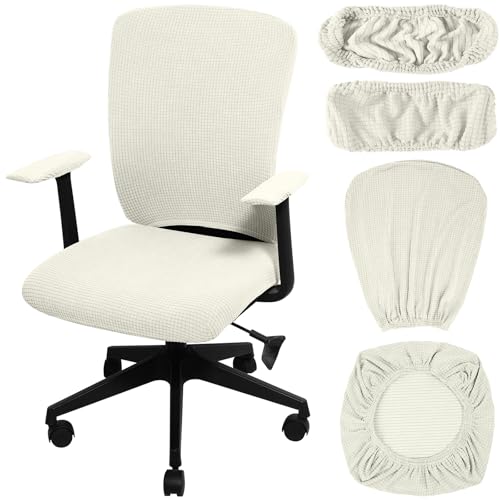 Tallew Cream Office Chair Cover Set - Universal Stretch Slipcovers with Armrest Pads
