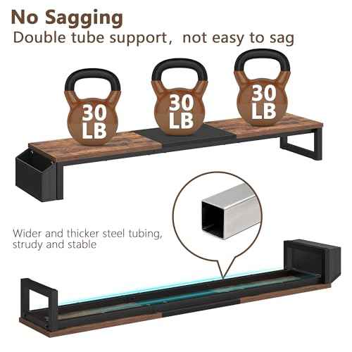 LAND¡¤VOI Dual Monitor Stand Riser,41.5'' Long Monitor Stand for 2 Monitors, Wood Computer Riser with Pocket, Desktop Oraganizer with Pen Holder, Monitor Riser for Desk Computer,Laptop,TV, Rustic Brown